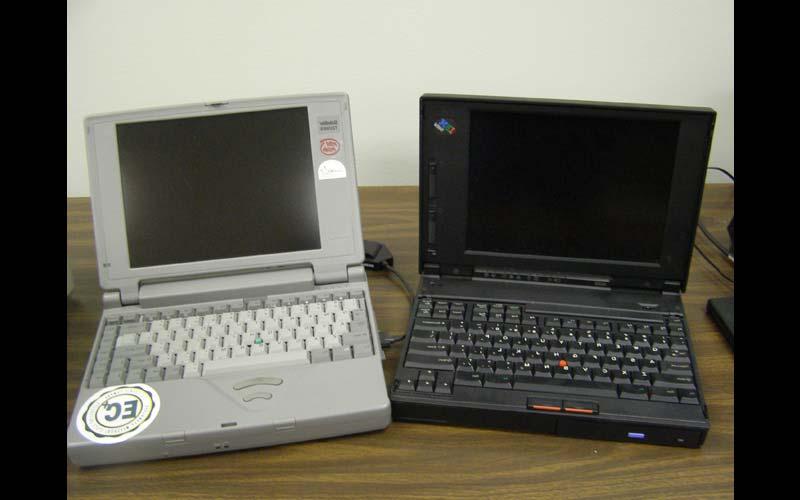 IBM Thinkpad (1996) | By 1996, about 600 University-owned notebook computers were on the Northwest campus, including the IBM Thinkpad, which eventually replaced the Toshiba in popularity. Students, however, still did not see the value in having notebook computers. (Courtesy of the Jean Jennings Bartik Computing Museum)