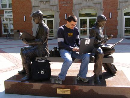 A bronze, life-sized sculpture was erected to commemorate the University's centennial (1905 to 2005).  The sculpture stands in the east plaza of the J.W. Jones Student Union.