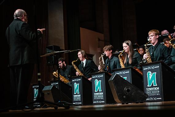 The Northwest Jazz Ensemble, under the direction of Dr. William Richardson, performing at a 2022 concert. (Photo by Todd Weddle/Northwest Missouri State University)