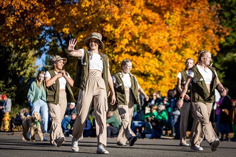 Alpha Sigma Alpha took second place in the Homecoming parade for their dancing clown performance. (Photo by Todd Weddle/Northwest Missouri State University) 